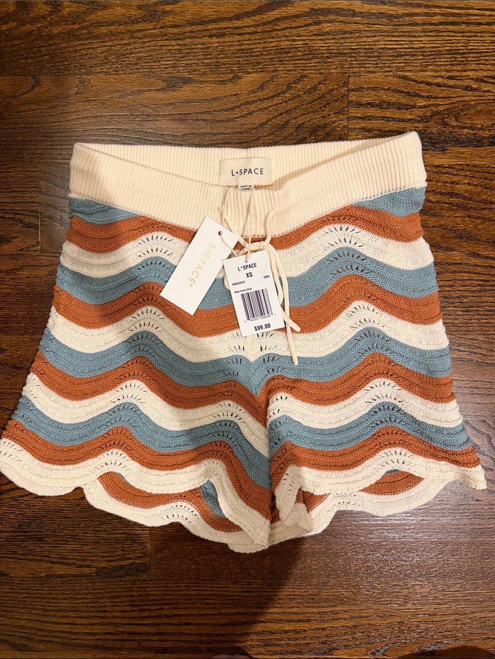 l*space Cream, Rust & Blue Wave Knit Shorts
